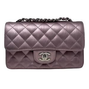 Chanel Mini Rectangular Classic Purple Iridescent Calfskin Flap Bag